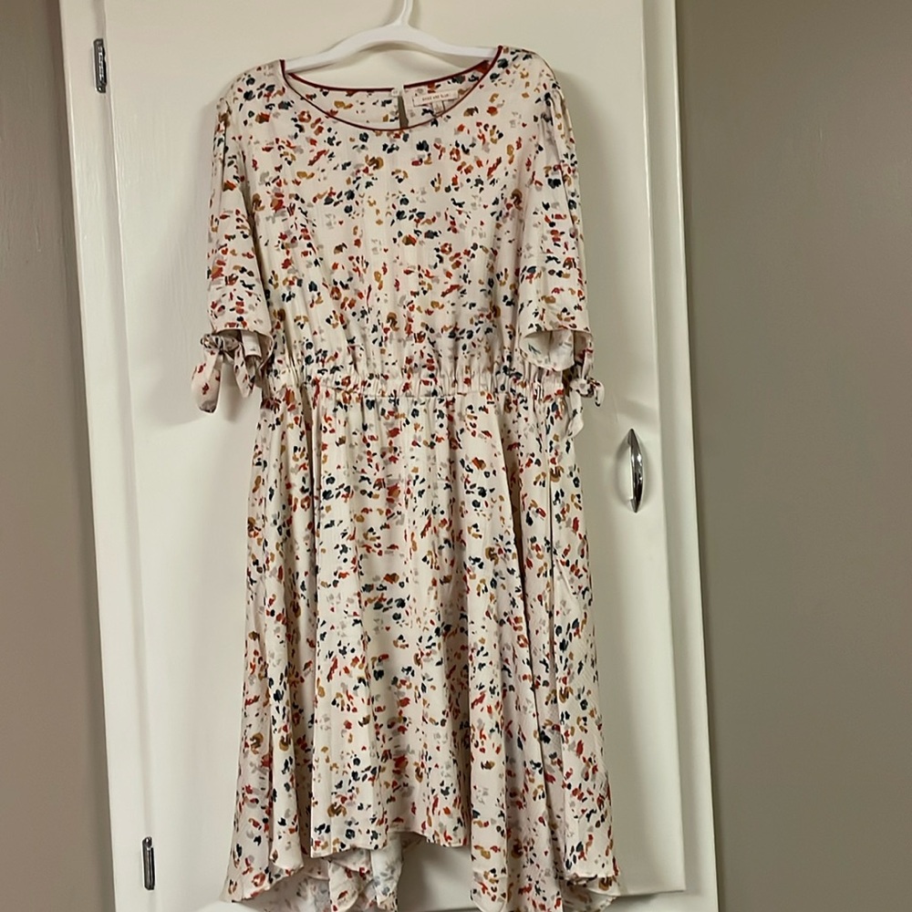 White with Multicolored Specks Midi Dress